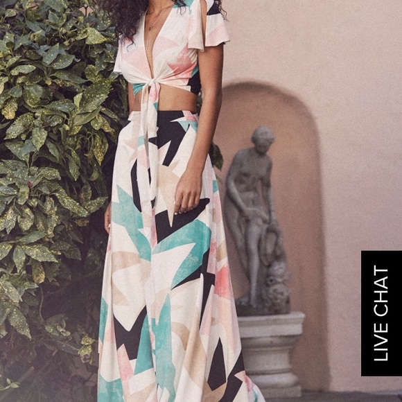 Lulus Dresses & Skirts - Lulus DAYDREAMING WHITE PRINT TWO-PIECE MAXI DRESS